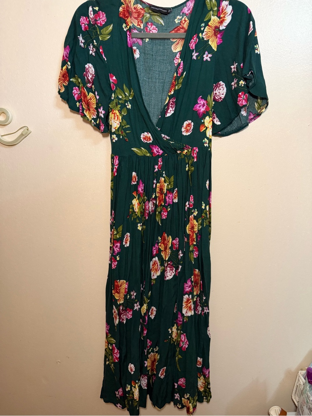 PrettyLittleThing Dark Green Floral Wrap Maxi Dress